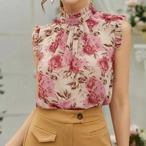 Pink Sleeveless Floral Print Blouse in M and L